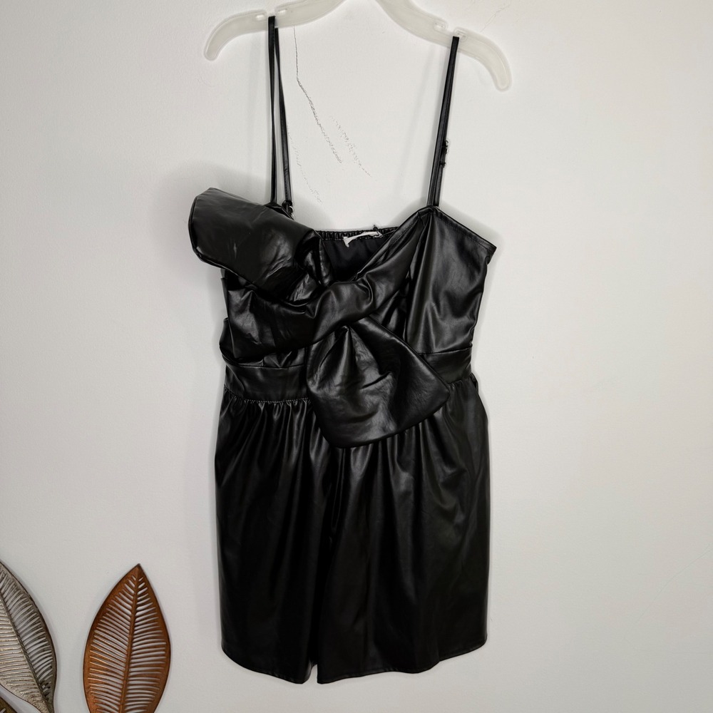 J8 Day + Moon Black Faux Leather Bow Front Romper Sleeveless Jumpsuit New Small